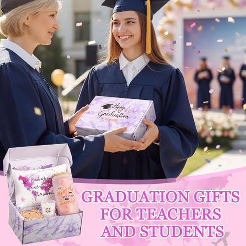 Potchen 7 Pcs Graduation Gifts for Girl Her Class of 2026 College High Graduation Gifts Box Set with 16oz Glass Cup Cosmetic Bag Bracelet Scented Candle with Box for Women Daughter Friend(Pink Purple) Pink Purple
