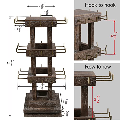Ikee Design Wood Rotating Jewelry Display Stand Tower,Spinning Keychain Display Stand,36 Hooks Spinning Earring Display Rack for Vendor,Necklace,Bracelet, Coffee Color