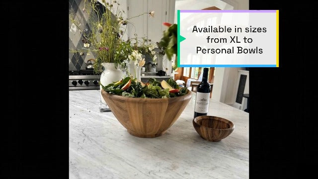 Ironwood Gourmet Acacia Wood Salad Bowl, 12" x 4" Bead Rim Petaluma Bowl 12" Large Petaluma Salad Bowl