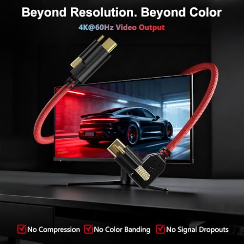 Alvin's Cables Ultra-Flexible Locking USB-C to USB-C Data-Transfer Cable for Blackmagic Pyxis Monitor, URSA Cine EVF, USB-C 3.2 10Gbps High-Speed Cable for Blackmagic Micro Studio 4K G2, 3.3ft Red Straight to Right Angle