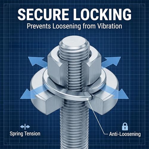 63 Pcs 7/16" Spring Lock Washers, 18-8(304) Stainless Steel, ASME B18.21.1 Compliant, Anti-Loosing Split Lock Washers for US Industrial Automotive Machinery High-Vibration Equipment 7/16" 63PCS US customary