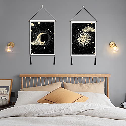 Betylifoy Moon and Sun Wall Tapestry with Tassels 2 Pack Banner Tapestry blackone