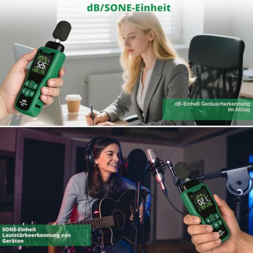 Dezibel Meter, SQECH Sound Level Meter with Temperature Humidity | Sound Level Meter with Color Backlight Display A/C Rating dB/SONE Unit Fast/Slow Response 30-130dB
