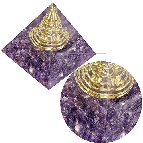 KYEYGWO 2" Amethyst Crystal Pyramid with Spiral Copper Coil Purple/ Amethyst