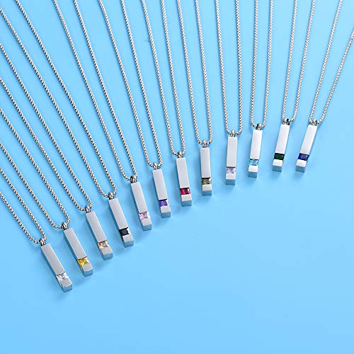 Oinsi Urn Necklaces for Ashes Crystal Cremation Urn Jewelry Birthstone Cube Urns for Human Ashes Memorial Ashes Necklace Pendant Keepsake CZ Bar Urn Locket for Men Women Sliver (Olive Green Stone)