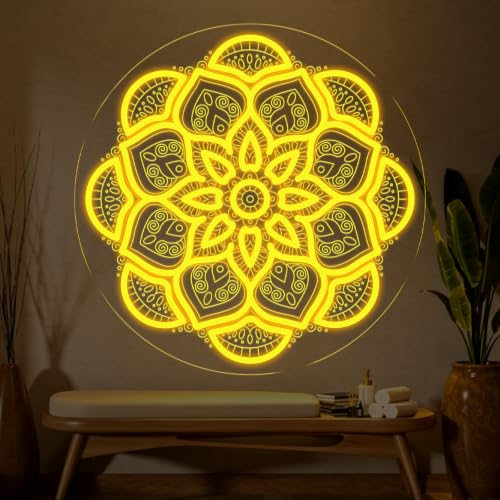 Mandala Neon Sign, Golden Yellow Spiritual LED Wall Light 15.7" x 15.7" Mandala-Golden Yellow