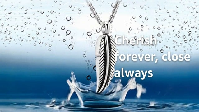 Oinsi Stainless Steel Feather Urn Necklace Hold Cremation Ashes Keepsake Memorial Jewelry +Box+Fill Kits Silver Tone