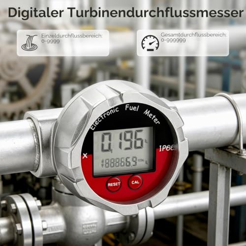 Flow Meter, 1 Inch Stainless Steel Digital Electronic LCD Flow Meter Turbine Meter for Liquid Water Petrol Kerosene Oil Liquid Measurement Waterproof Range is 10-100Ll/min