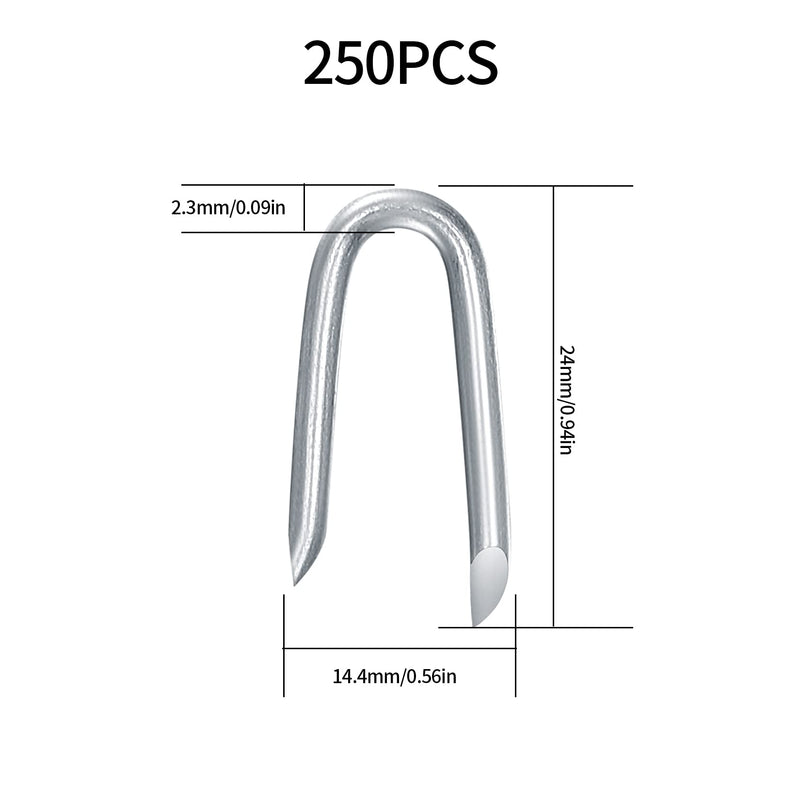 [Australia - AusPower] - 250 Pcs Steel Wire Fencing Staples, Wire Staples, Galvanized Steel Fence Staple Nails, Heavy Duty U-Shaped Fasteners Staples Nails for Woven Wire Mesh Fencing 