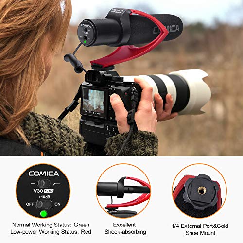 COMICA CVM-V30PRO Shotgun Microphone with Low-Cut Filter, Super Cardioid Red