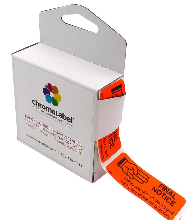 ChromaLabel 1 x 2.25 Inch Accounts Receivable Labels Collections Late Invoice Stickers, 250 Stickers per Dispenser Box, Red, Imprinted: Final Notice 1" x 2.25"