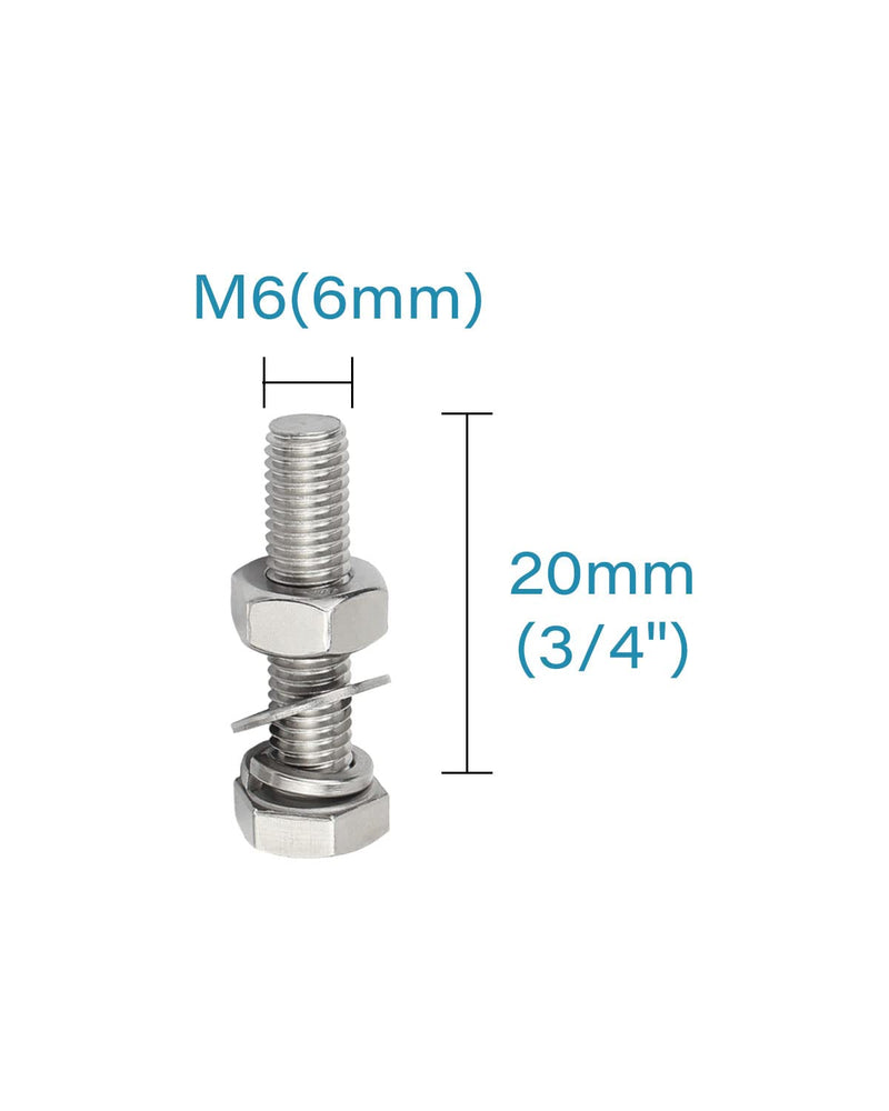 [Australia - AusPower] - 25pcs M6 x 20mm Hex Bolt and Nut Screws Assortment with Washers Stainless Steel 304 Hexagon Head Screw Bolt Kit| by IMSCREWS 