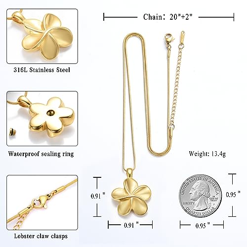 Flower Cremation Ashes Jewelry Cremation Necklace Memorial Locket for Ashes Keepsake Urn Pendants for Women/Men Gold