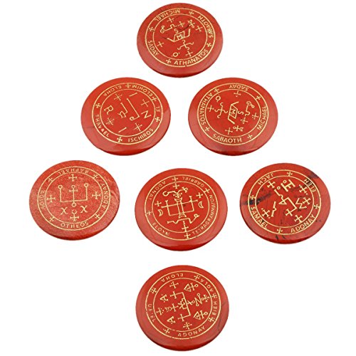 rockcloud 7PCS Red Jasper Engraved Magic Circle Round Healing Crystal