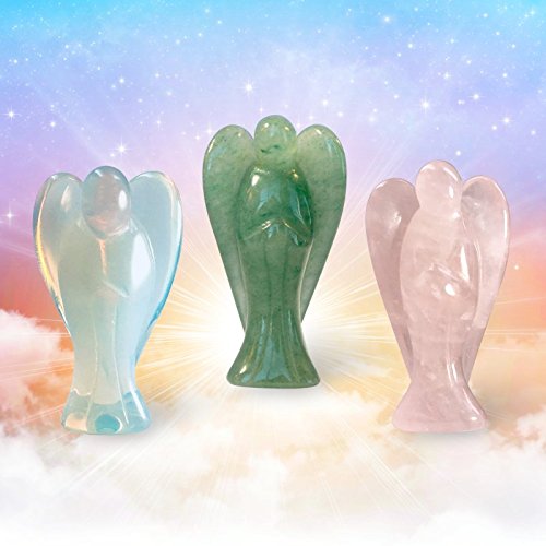 Earth Therapy Pocket Guardian Angel with Serenity Prayer Card - Pink Healing Stone Figurine - Rose Quartz