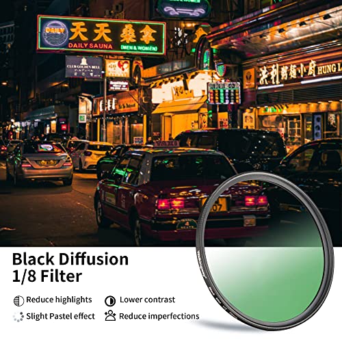 Walking Way 43mm Black Diffusion Filter 1/8, Soft Dreamy Cinematic Effect Filter, Hazy Diffuser, Ultra-Slim Frame, Multi-Coated Optical Glass, Water/Scratch Resistant for Portrait/Vlog/Video 43 mm 1/8 Diffusion