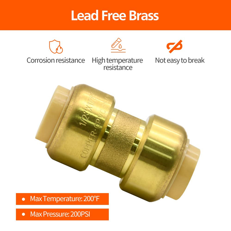 [Australia - AusPower] - 2/6/12 Pack Push-to-Connect Plumbing Fittings, 1/2" Pushfit Straight Fittings with Disconnect Clip for Copper, PEX, CPVC Pipe (1/2" Straight, 2) 2pcs 1/2" Straight 