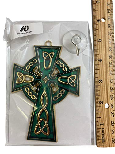 Celtic Cross Suncatcher Irish Sun Catcher Window Decoration with Suction Cup and Hook, 4 1/2 Inches