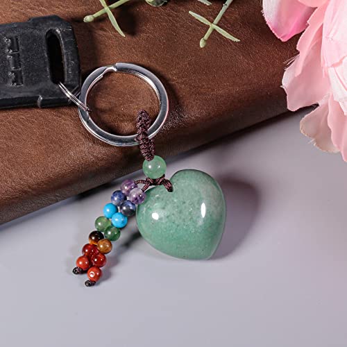 moonsix Crystal Heart Keychain with 7 Chakra Beads Green Green Aventurine