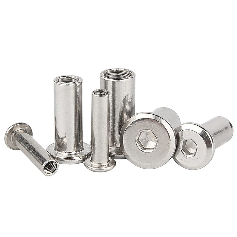 [Australia - AusPower] - Stainless Steel Lock Nuts - M6 M8 Internal Thread Hex Socket Barrel Nuts Flat Head Insert Nuts Cylindrical Rivnut for Wood Furniture M6x15 (5 Pcs) 