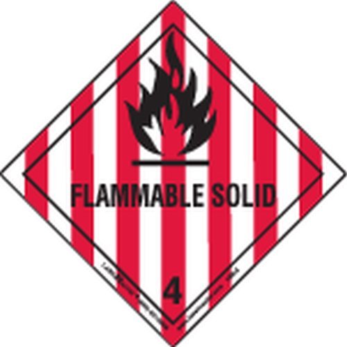Labelmaster HML5S Flammable Solid Worded Label, Paper, Hazmat, 4" x 4" (Pack of 50)