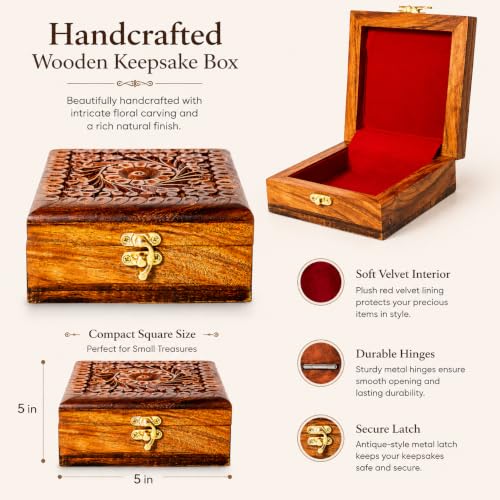 Handmade Wooden Jewelry Box Organizer Wooden Trinket Keepsake Jewellery Storage Box Multipurpose Organizer Chest Great Gift For Your Loved Ones SMALL (5" x 5")