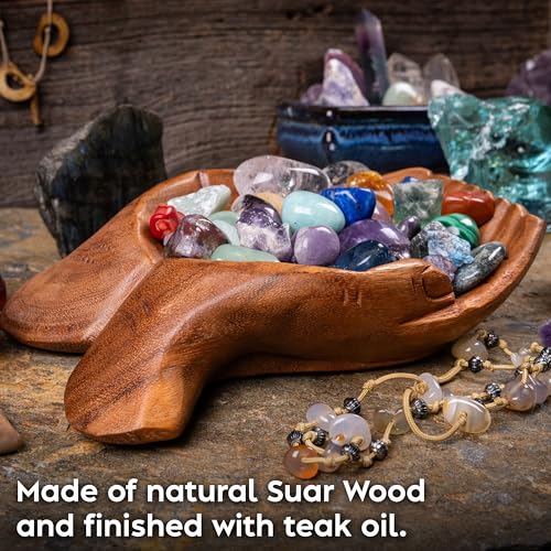 Wooden Hands Bowl, Crystal Display, Rock Display, Natural, Large L