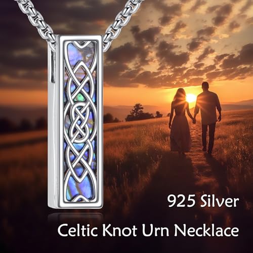 Urn Necklace Ashes 925 Sterling Silver Cremation Pendant Memorial Ashes Abalone Shell Pendant Jewelry Gift for Women Men Celtic Knot
