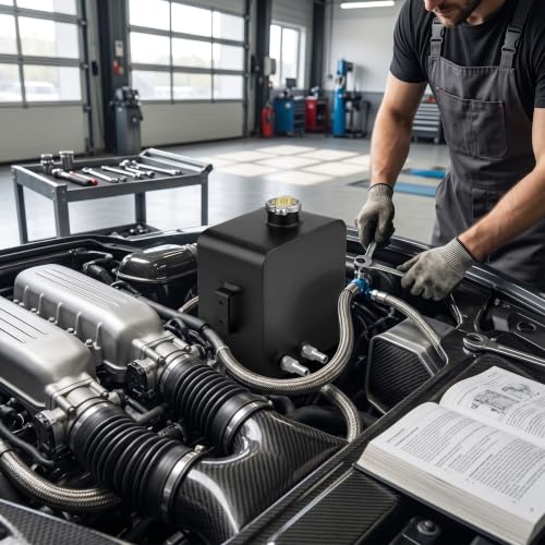 Car Coolant Expansion Tank 2.5 L Aluminium Alloy Black Powder Coated with Lid Ready to Install for Radiator Windscreen Washer Water Intercooler