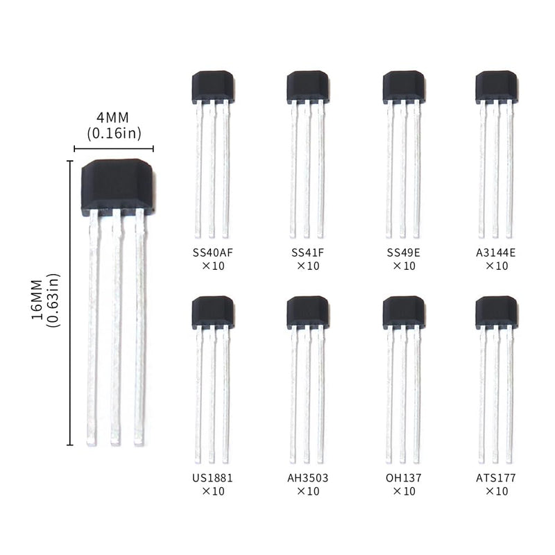 [Australia - AusPower] - 8Values*10Pcs=80Pcs Hall Sensor Kits SS40AF SS41F SS49E 40AF 41F 49E A3144E OH41F SS40 SS41 SS49 3144E U18 US1881 AH3503 OH137 ATS177 TO-92 Linear Switch 