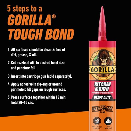 GORILLA Kitchen & Bath Construction Adhesive caulk, white 9 fl oz cartridge tube