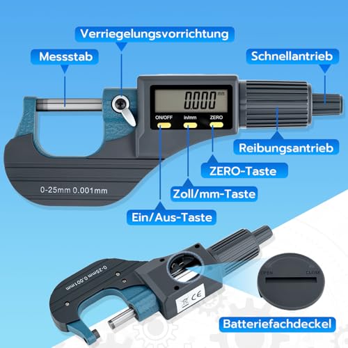 Mcbazel Micrometer Micrometer Screw Digital Outside Micrometer 0-25 mm, 0.001 mm Resolution