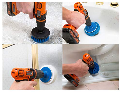 RevoClean 4 Piece Scrub Brush Power Drill Attachments-All Purpose Time Saving Kit-Perfect for Cleaning Grout, Tile, Counter, Shower, Grill, Floor, Kitchen, Blue & White 1