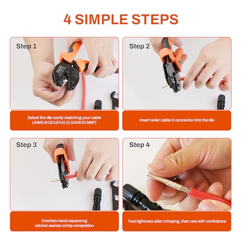 New Solar Crimping AWG 8-14 Compatible with Solar Connectors, Solar Crimper Ideal for AWG8/10/12/14 (2.5-10mm²) Wires Precise Solar Ratcheting Crimper for PV Systems (AWG8-14 Solar Crimper HW) AWG8-14 Solar Crimper HW