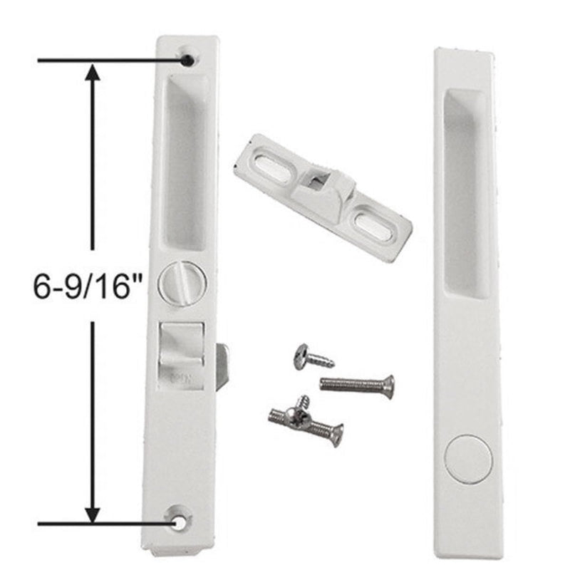 Sliding Glass Patio Door Lock Handle Set, Non-Keyed, Flush Mount, with Nite Lock,C Cam, and Keeper, White, 6-9/16" Screw Hole | Sliding Door Handle Replacement Hardware Repairs (DL-504) (White)
