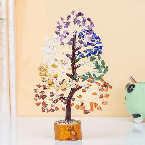 Crocon® 7 Chakra Tree of Life Crystal Gemstone Healing Stone 10-12 inch 002 7 Chakra (Silver Wire)