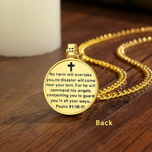 Saint Michael Pendant for Men Women Archangel Michae Necklace Catholic Gift Gold