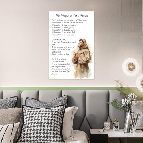 Bmotaso Prayer of St. Francis Quote Canvas Wall Art Saint Francis Peace Poster Painting Inspirational Print Christian Decor Gifts Ready to Hang for Home Bedroom Living Room Decor 12 * 18 Inch 18"L x 12"W