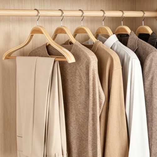 TOPIA HANGER 8 Pack Wide Shoulder Wooden Suit Hangers for Men Women Natural