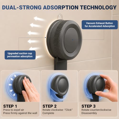 2-Pack Shower Caddy Corner Suction Cup Towel With Bar &Hooks-Gray Gray
