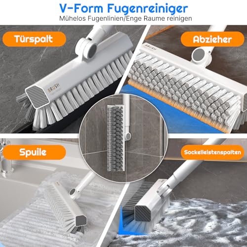 YIGAARUI Floor Scrub Brush with Long Handle,Wood grain floor brush Indoor/Outdoor Push Broom Stiff Bristles，Heavy Duty Stiff Bristle Floor Brush for Cleaning Bathroom, Shower Wall, Patio, Garage