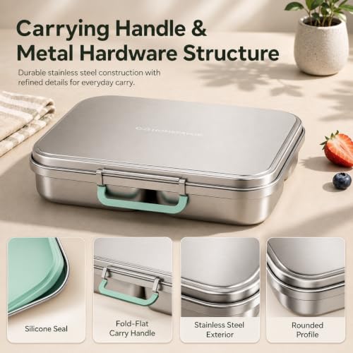 G.a HOMEFAVOR Stainless Steel Lunch Box, Green, 1100 ml/37 oz 37 oz(3-Compartment)