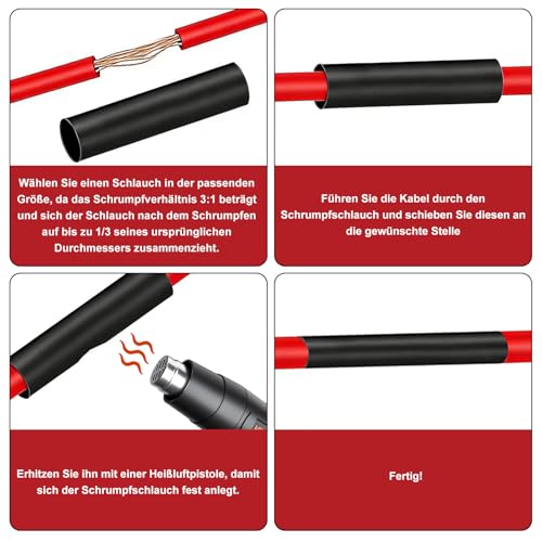 3:1 Heat Shrink Tube Set with Adhesive, 270 Pieces Heat Shrink Tubing Waterproof Black and Red, Diameter 1.6-9.5 mm for Electrical Insulation, Cable Repair and Cable Bundling