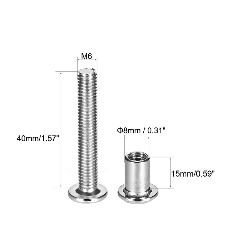 [Australia - AusPower] - Screw Post Fit for 5/16"(8mm) Hole Dia, Male M6x40mm Belt Buckle Binding Bolts Leather Fastener Carbon Steel Silver 10 Sets M6*40 