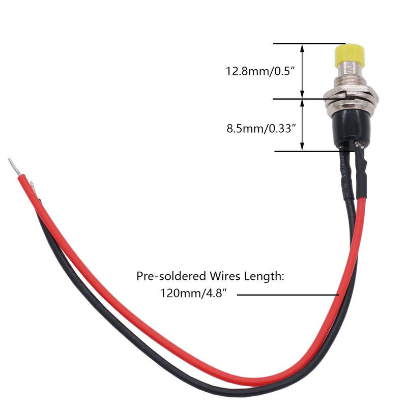 [Australia - AusPower] - 12pcs 7mm 3V-6V-12V-24V-230V/1A Prewired Mini Momentary Push Button,SPST Nomal Open ON/OFF 2 Pin Round Button for Model Railway Hobby Mix color with wire 