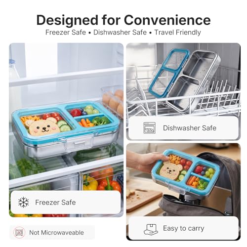 Leak-Resistant 18/8 Stainless Steel Bento Lunch Box Kids 7+ and Adults Blue