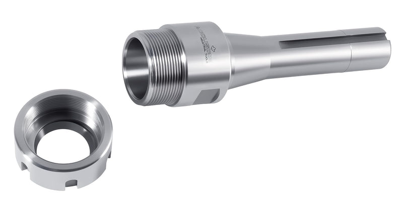 Accusize Industrial Tools R8 Shank Er32 Collet Chuck, Max RPM: 8000 RPM, 7/16''-20 Drawbar End, Max TIR 0.0002'' O.D to I.D. 0223-0232 | Drawbar End 7/16 in-20, Max TIR 0.0002 in O.D to I.D, Slotted Nut, 0.08-0.787 in Capacity R8-ER32