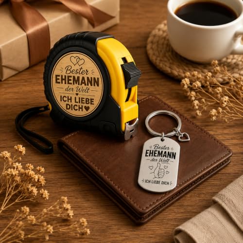 Anniversary Gift for Him, Best Husband in the World, Tape Measure 5 m with Key Ring, Wedding Anniversary Gifts for Men, I Love You Gifts for Men, Husband Birthday Gift