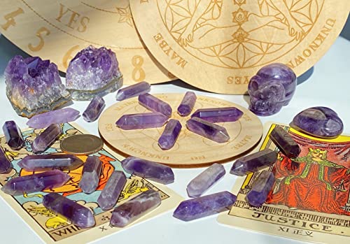 QINJIEJIE 20PCS Amethyst Crystals Wands Stones Set Healing Crystal Points Bulk Gemstones Hexagonal Polished Gems Natural Reiki Stone for Energy Balancing Meditation Witchcraft Gifts A- Amethyst