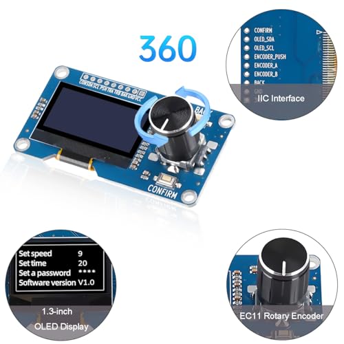 EC11 Rotary Encoder + 1.3 inch OLED Display White Integrated Module SH1106 IIC Interface with Confirm/Return Button,with Pin Header Connecting Cables for Project Experiment DIY 0.96 inch OLED